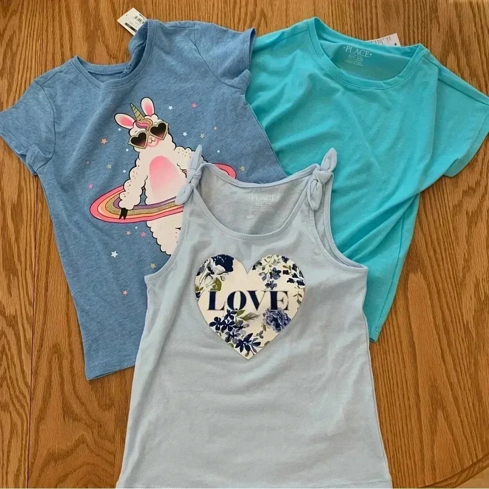 The Childrens Place TCP Girls Graphic T Shirt Lot of 3 Small 5/6 Blue Llama